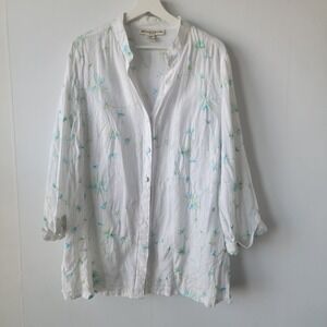 David brooks women's embroidered 100% linen Tunic sz 1x button front 3/4 sleeve